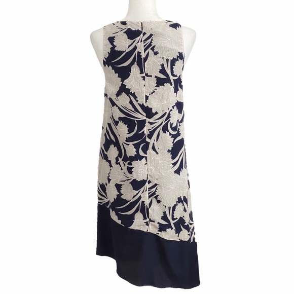 CLUB MONACO NAVY GREY FLORAL SILK BLEND SLEEVELESS ASYMMETRICAL DRESS - 2 - Picture 4 of 12